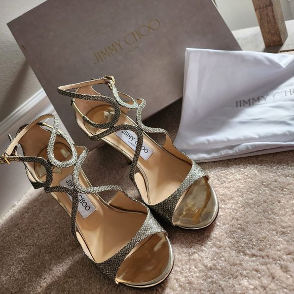 Jimmy Choo - Women's Metallic Lang Textured-lamé Sandals - 38 EU - Picture 1 of 3